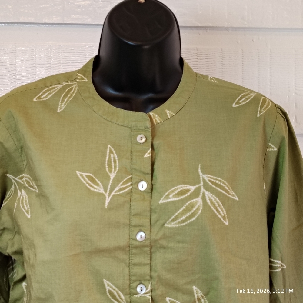 UTSA WOMENS LG GREEN LEAF PATTERN EMBROIDERED TUNIC 100% COTTON INDIAN ETHNIC - Picture 2 of 10